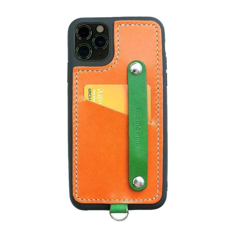 Handmade Green Leather iPhone 11 Case with Card Holder CONTRAST COLOR iPhone 11 Leather Case