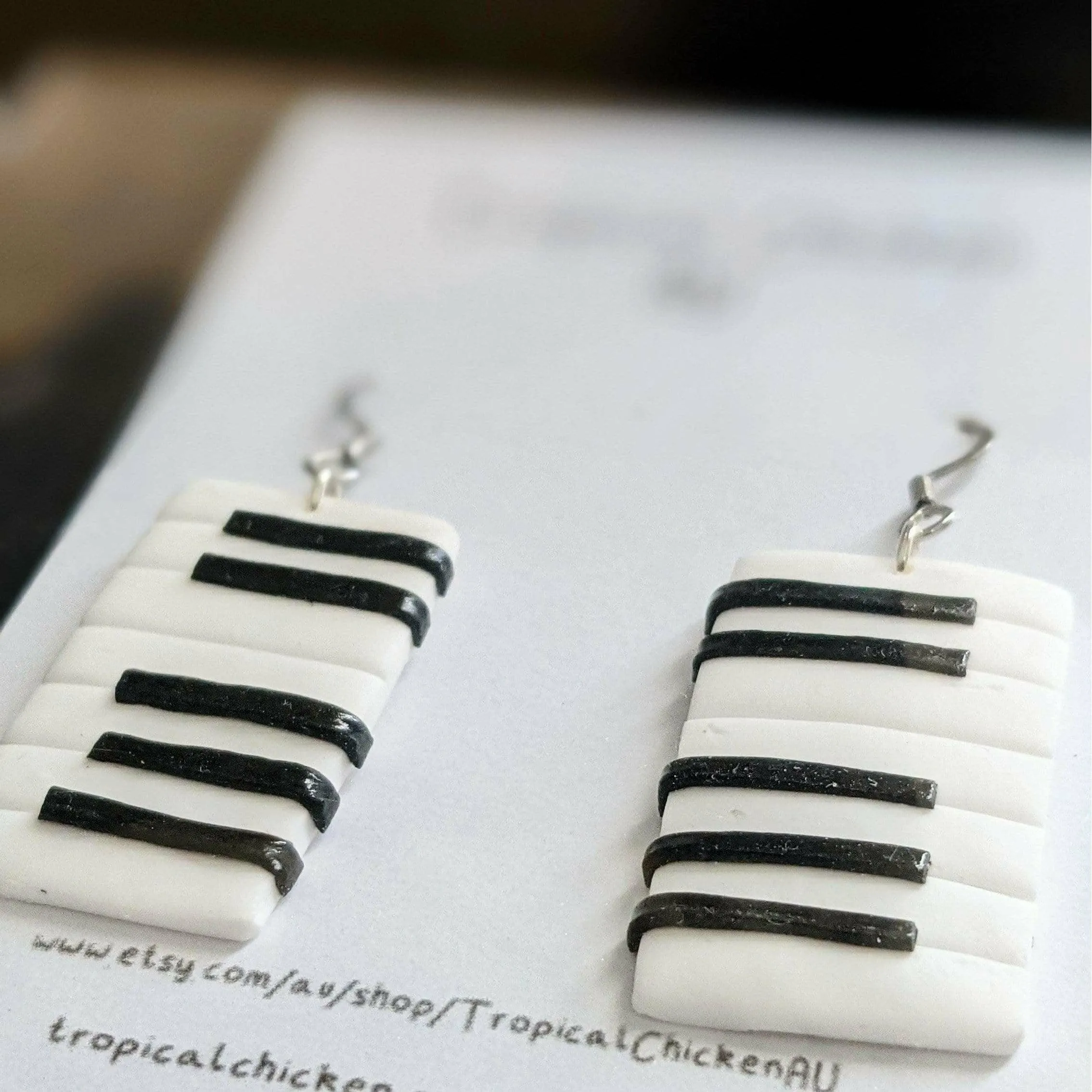 Handmade Music Themed Earrings Piano/Keyboard and Alto Clefs - Tropical Chicken