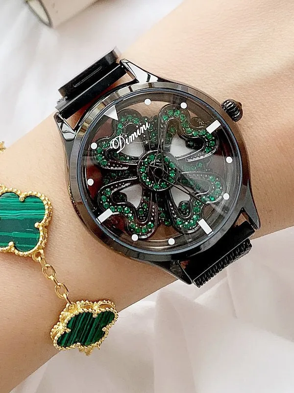 Hollow Transparent Magnet Strap Rhinestone Women's Watch