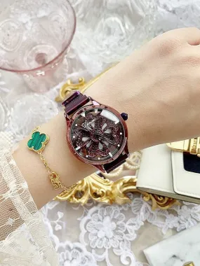 Hollow Transparent Magnet Strap Rhinestone Women's Watch