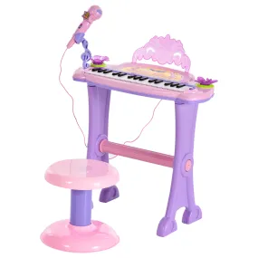 HOMCOM 32 Keys Kids Mini Electronic Keyboard Musical Instrument Educational Game Toy Children Grand Piano Stool Microphone