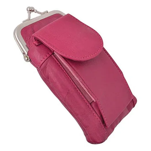 Hot Pink Genuine Leather Cigarette Holder with Lighter Pocket & Extra Back Pocket