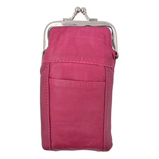 Hot Pink Genuine Leather Cigarette Holder with Lighter Pocket & Extra Back Pocket