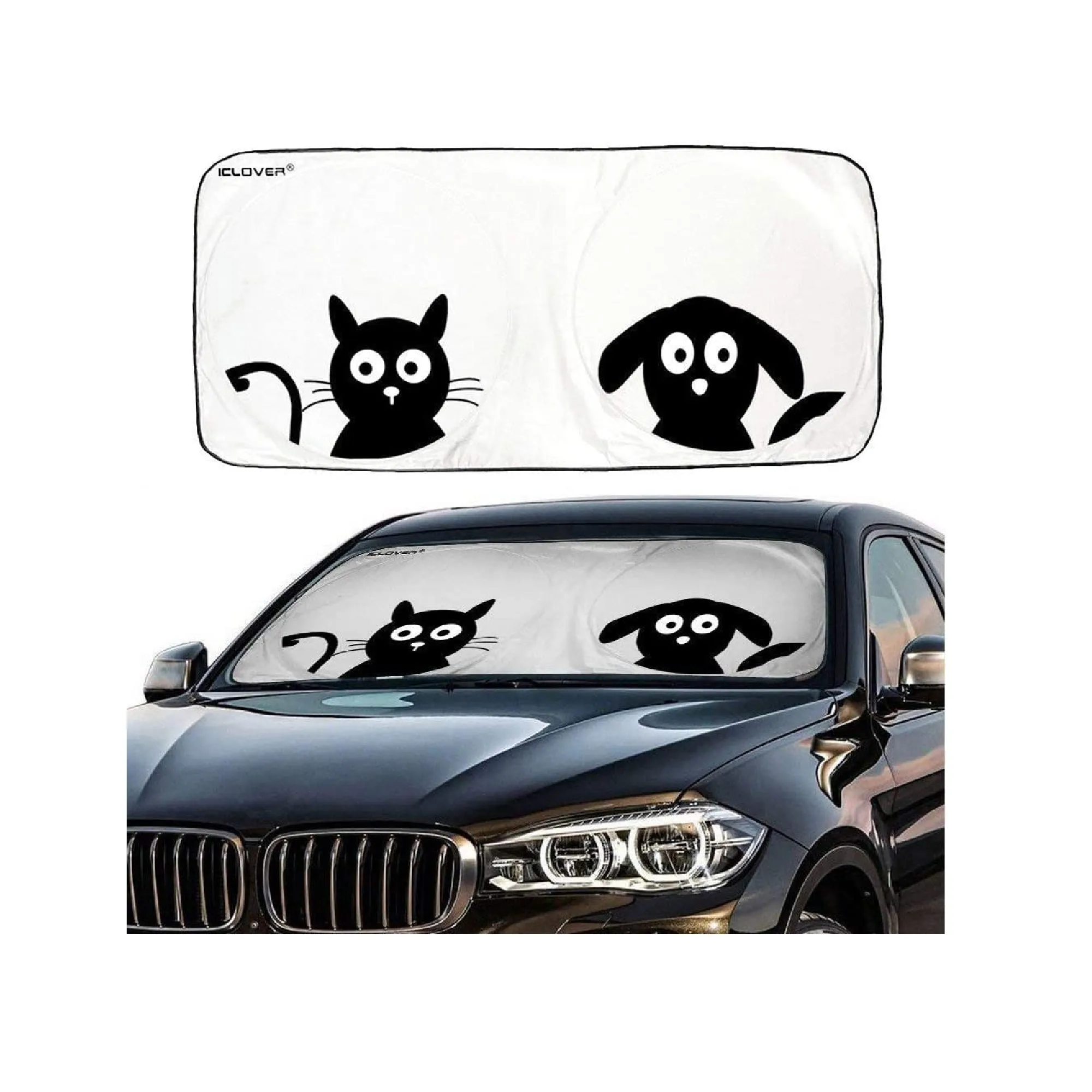 IC ICLOVER Mascot Design Car Windshield Sunshade | Dog & Cat