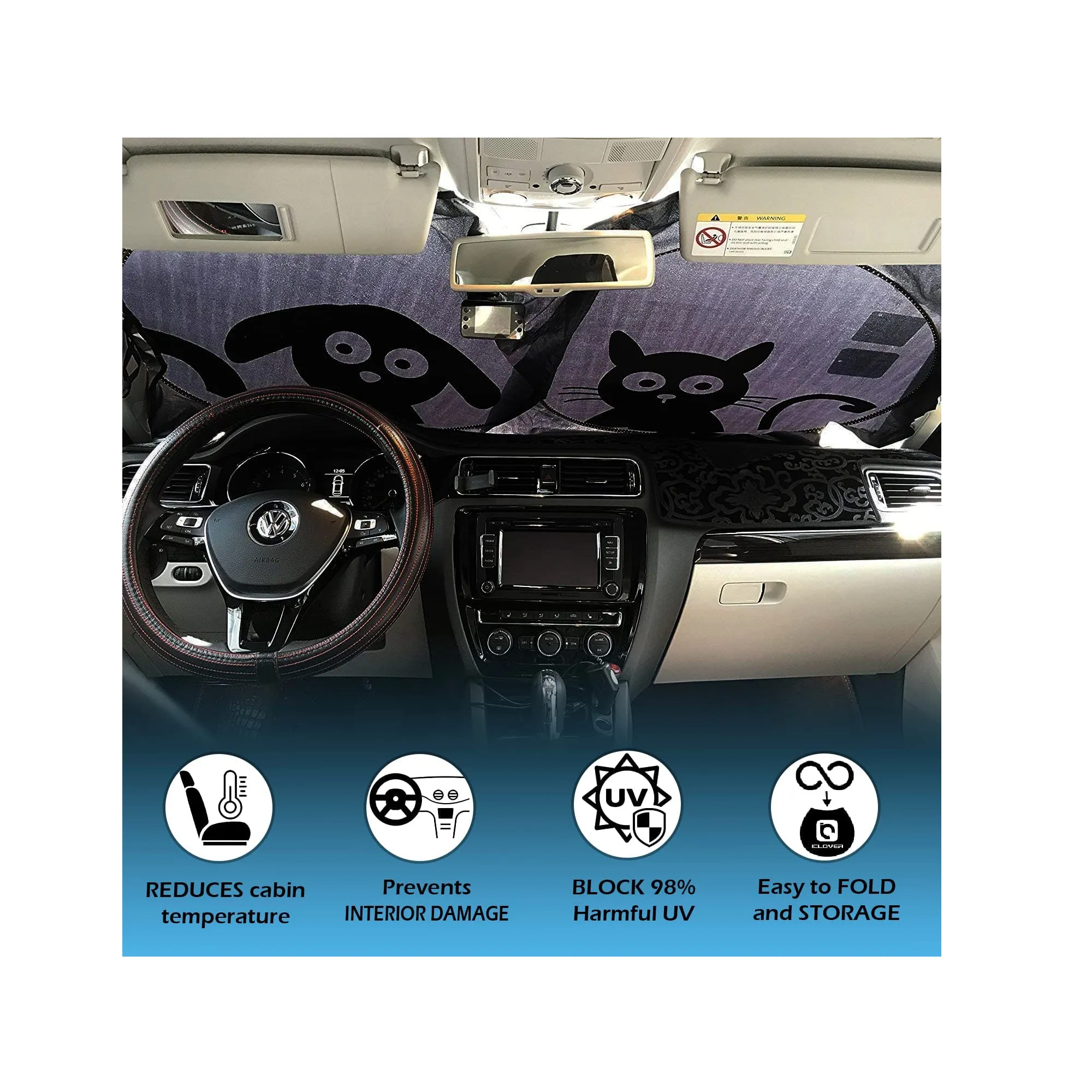 IC ICLOVER Mascot Design Car Windshield Sunshade | Dog & Cat