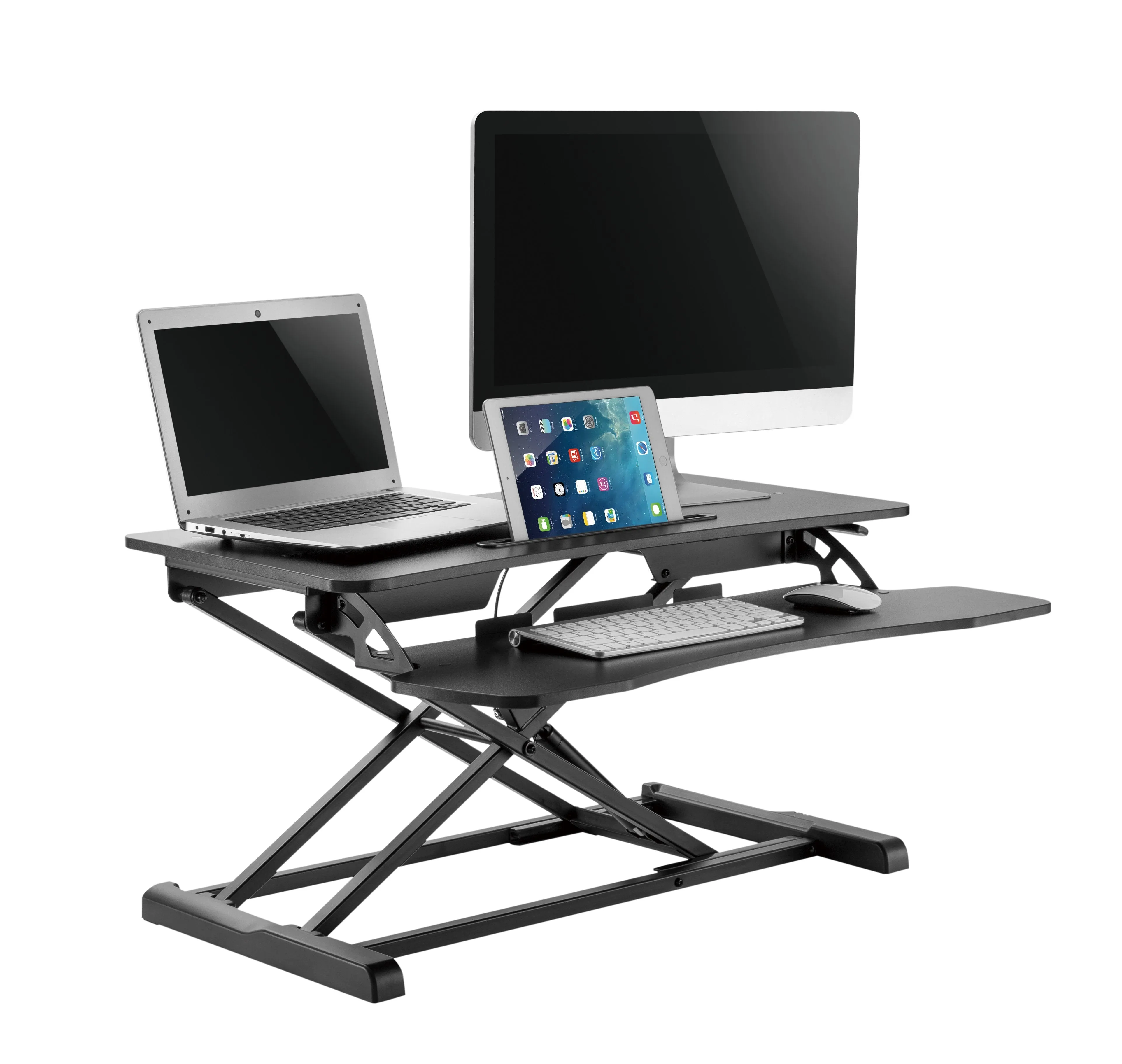 Instant  Standing Desk Sit-Stand Desk Converter for Laptop, 1 or 2 Desktop, Stepless Any height  lock Height Adjustable, Ergonomic, Gas Spring Arm, Free Standing, Easy Installation (RTE)