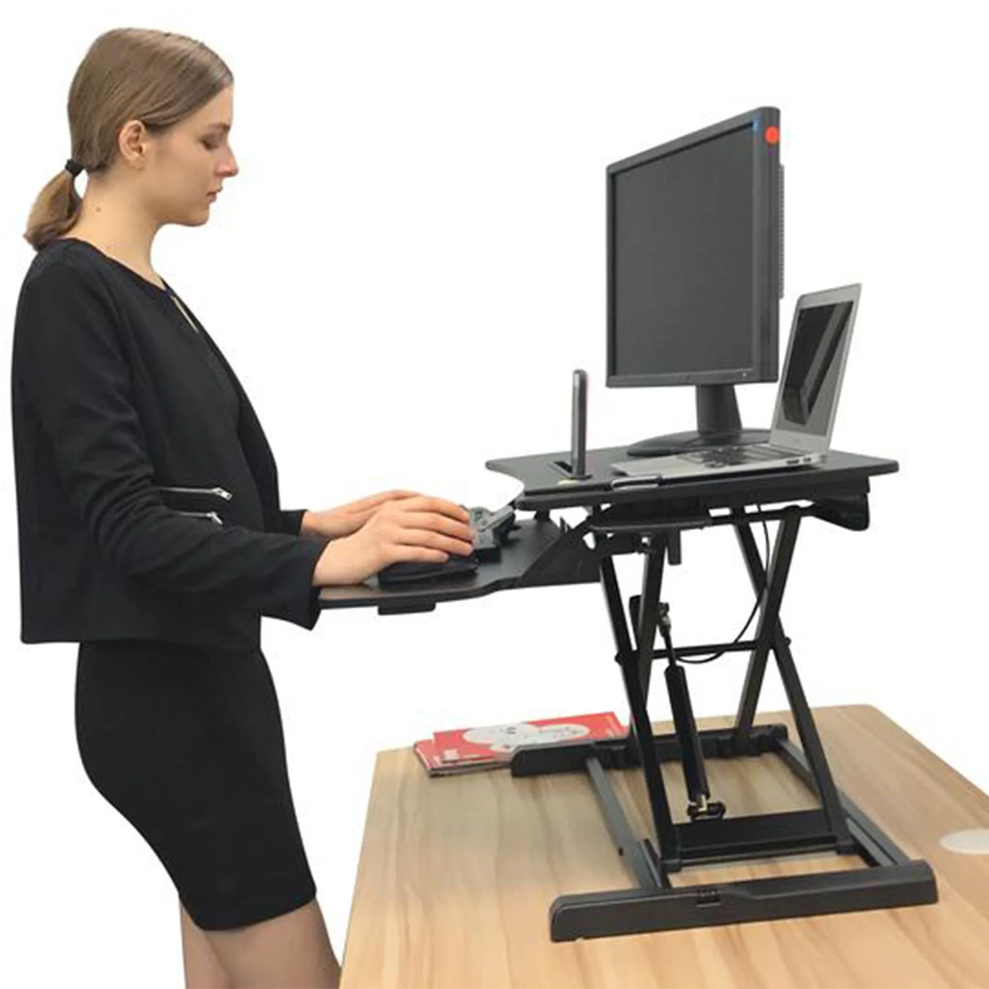 Instant  Standing Desk Sit-Stand Desk Converter for Laptop, 1 or 2 Desktop, Stepless Any height  lock Height Adjustable, Ergonomic, Gas Spring Arm, Free Standing, Easy Installation (RTE)