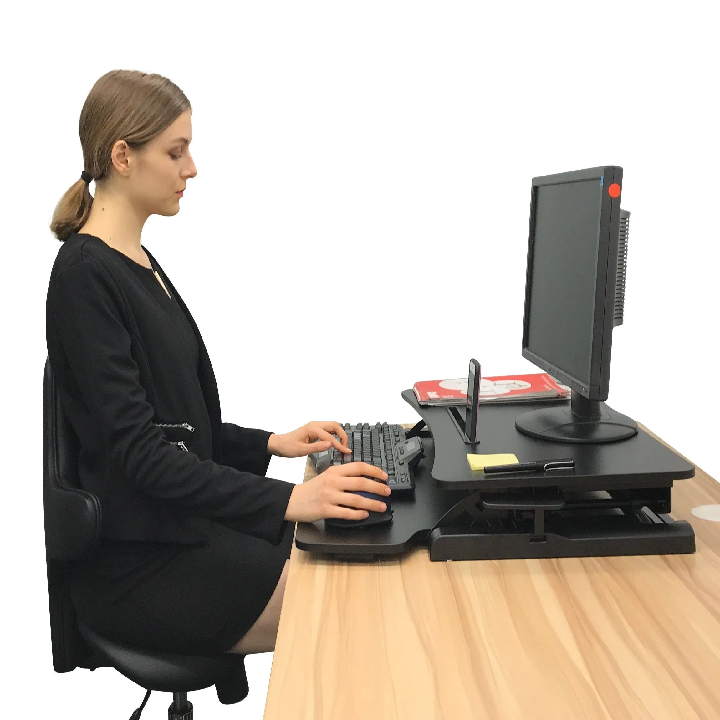 Instant  Standing Desk Sit-Stand Desk Converter for Laptop, 1 or 2 Desktop, Stepless Any height  lock Height Adjustable, Ergonomic, Gas Spring Arm, Free Standing, Easy Installation (RTE)