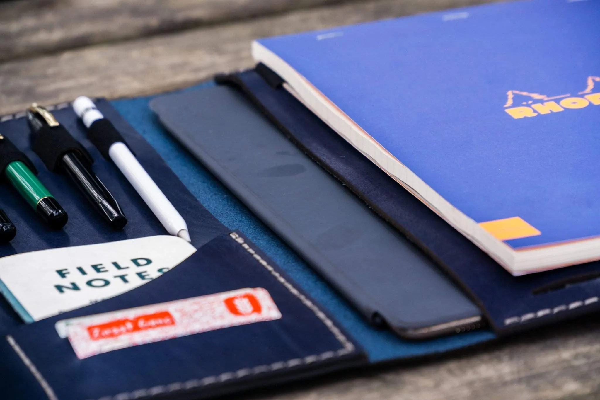 iPad Pro 12.9 & Letter/A4 Size Leather Padfolio - Navy Blue