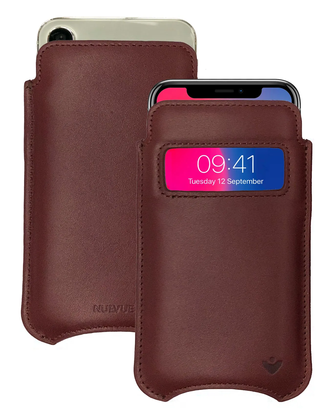 iPhone 12 and iPhone 12 Pro Sleeve Case | Screen Cleaning and Sanitizing Lining | Genuine USA Cowhide Napa Leather | Smart Window