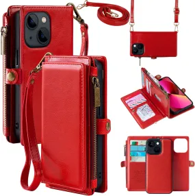 iPhone 14 Pro Max Wallet Case, Zipper Case Holder Slots Leather Cover Max