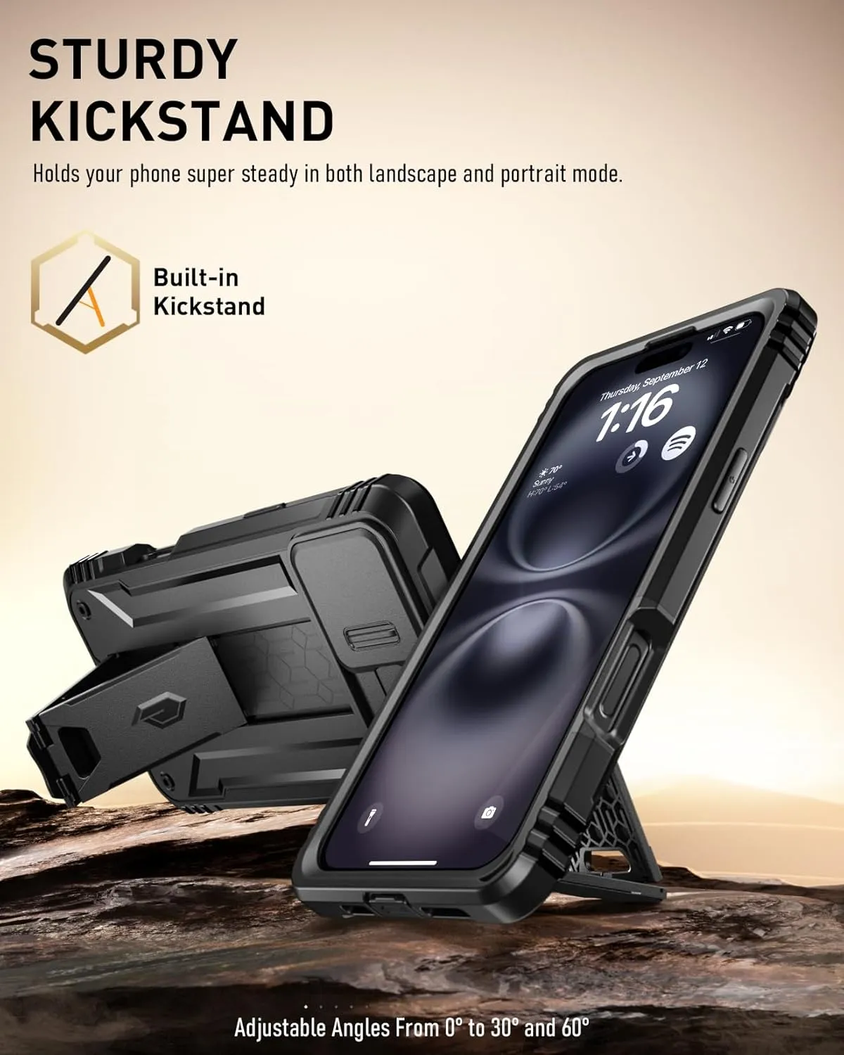 iPhone 16 6.1 inch Full-Body Military Grade Rugged Shockproof Cover Built-in-Screen Protector Black