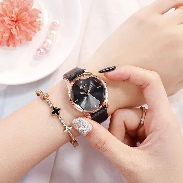 Irregular Mirror Leather Strap Women's Watch