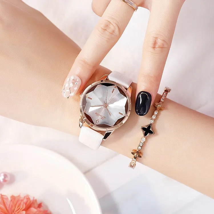 Irregular Mirror Leather Strap Women's Watch