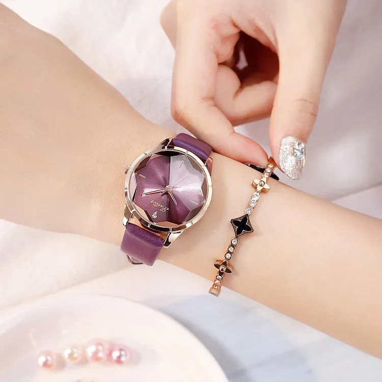 Irregular Mirror Leather Strap Women's Watch