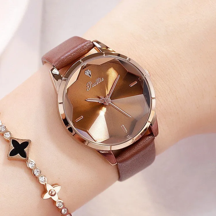 Irregular Mirror Leather Strap Women's Watch