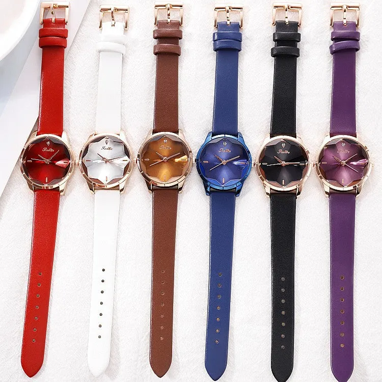 Irregular Mirror Leather Strap Women's Watch