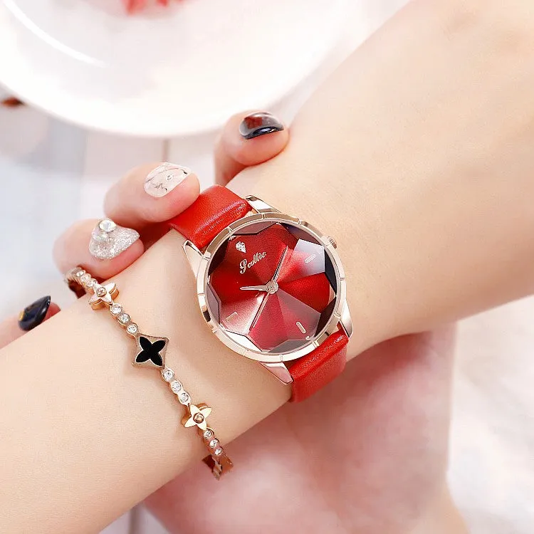 Irregular Mirror Leather Strap Women's Watch