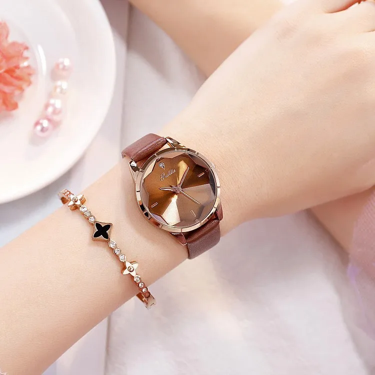 Irregular Mirror Leather Strap Women's Watch