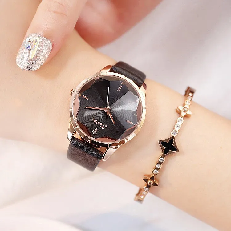 Irregular Mirror Leather Strap Women's Watch