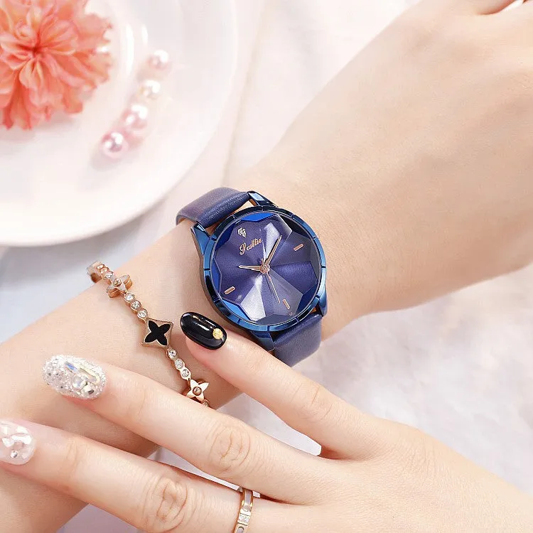 Irregular Mirror Leather Strap Women's Watch