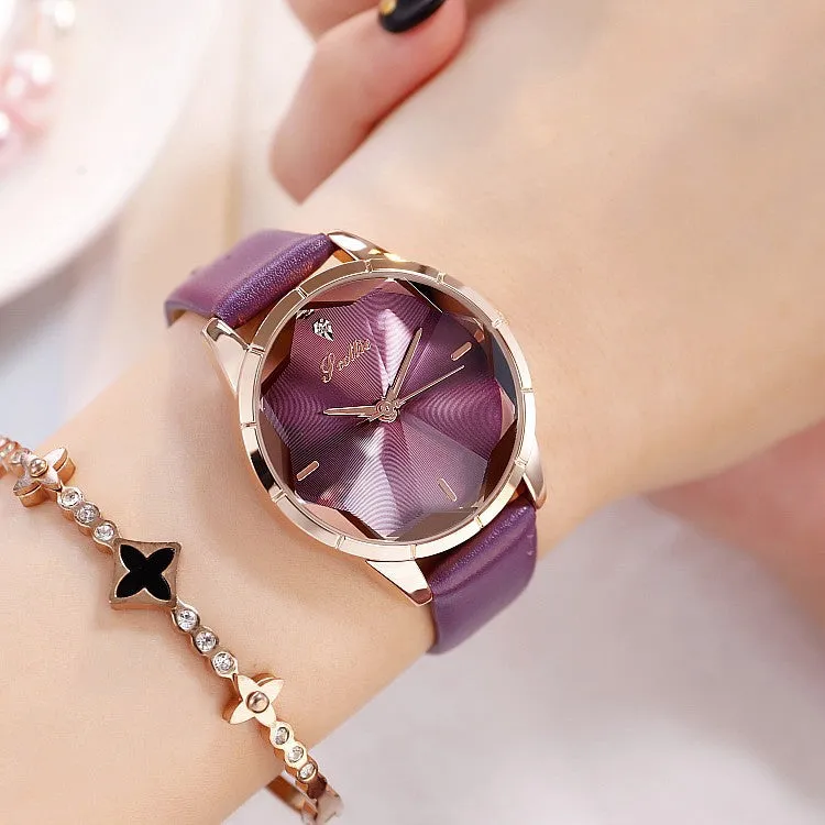 Irregular Mirror Leather Strap Women's Watch