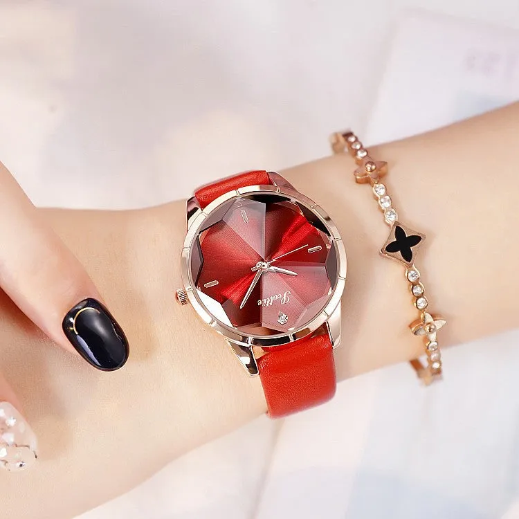 Irregular Mirror Leather Strap Women's Watch