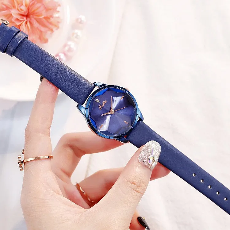 Irregular Mirror Leather Strap Women's Watch