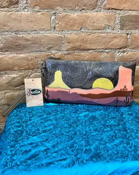 Justin Desert Scene Embroidered & Embossed Crossbody Clutch Wallet Purse 23065887DRT