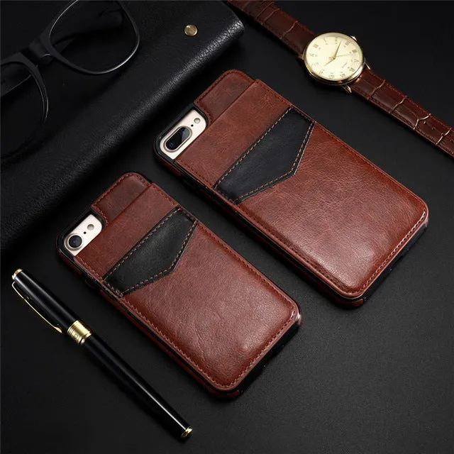 KISSCASE Vertical Flip Card Holder Leather Case For iPhone 6 6s 7 Plus Retro Cover Bag Case For iPhone 8 Plus X 10 Wallet Pouch