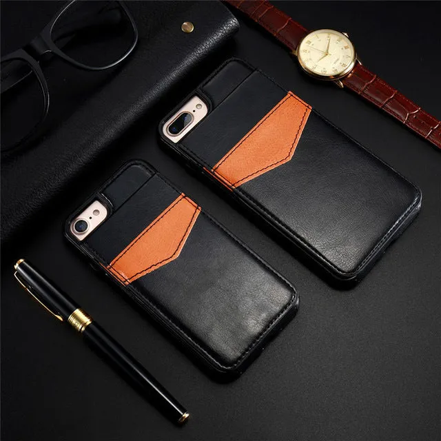 KISSCASE Vertical Flip Card Holder Leather Case For iPhone 6 6s 7 Plus Retro Cover Bag Case For iPhone 8 Plus X 10 Wallet Pouch