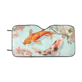 Koi Fish Windshield Sun Shade, Japanese Flower Art Car Accessories Auto Protector Window Visor Screen Cover Decor 55" x 29.53"