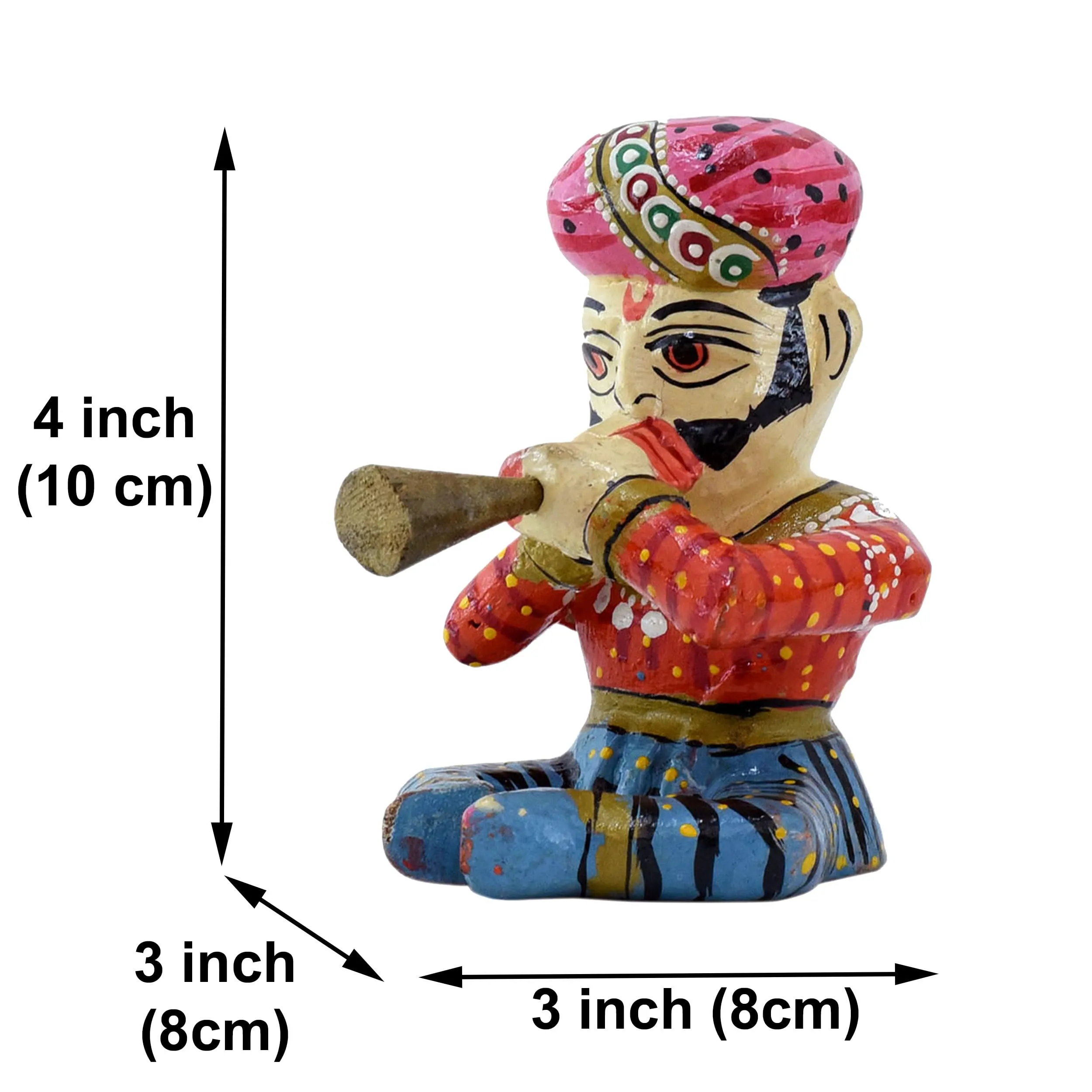 KRAFTSKALA Wooden Bawla Set Rajasthani Decor Item, 5 Folk Musical Showpieces for Living Room, Home, Office Decor (4 inch)