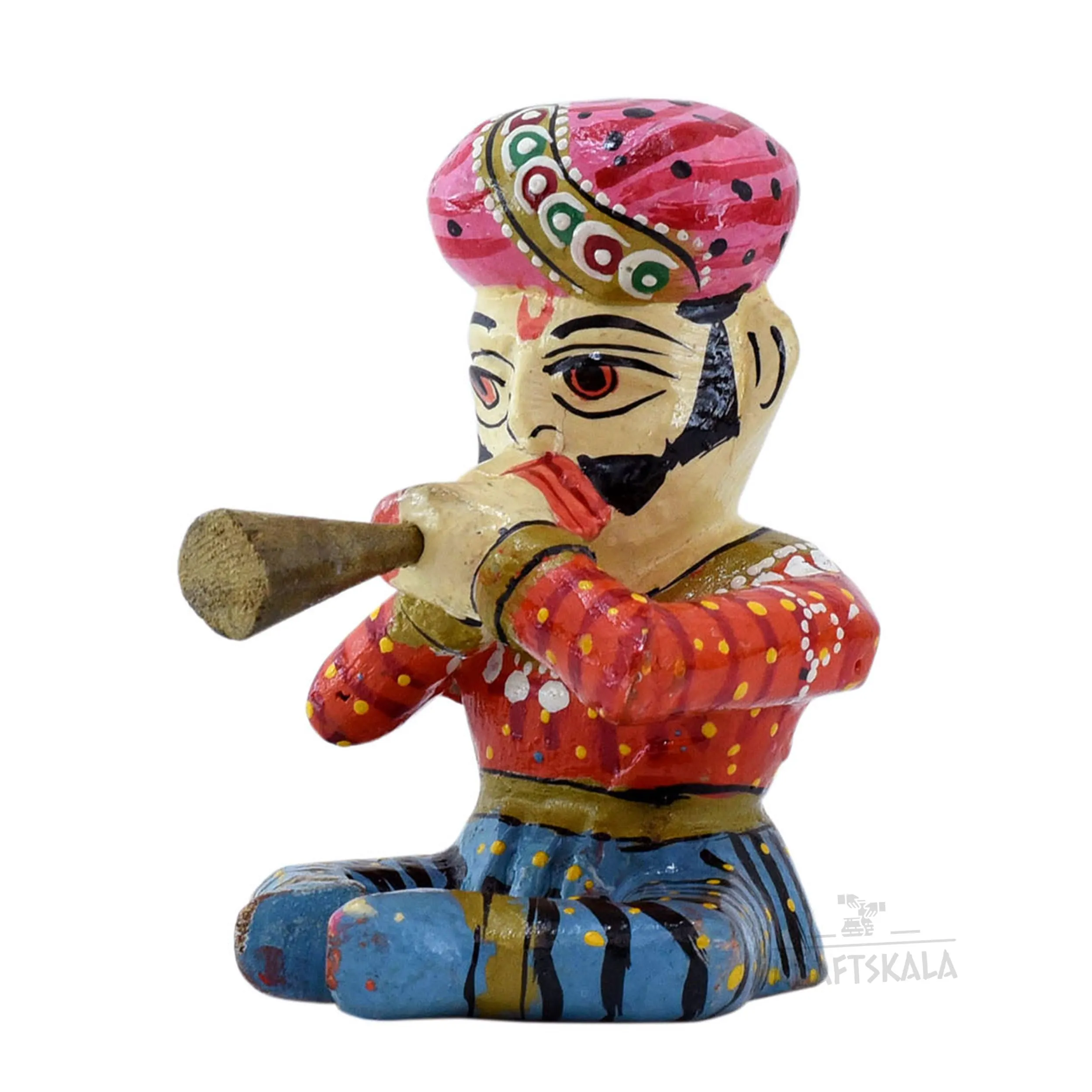 KRAFTSKALA Wooden Bawla Set Rajasthani Decor Item, 5 Folk Musical Showpieces for Living Room, Home, Office Decor (4 inch)