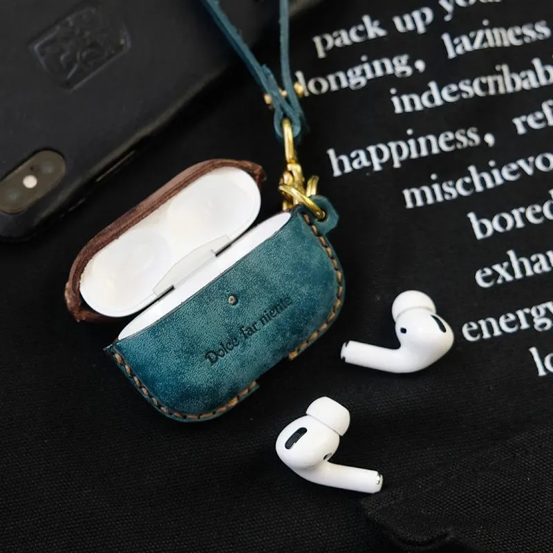 Leather AirPods Pro Case with Wristlet Strap Contrast Color Leather AirPods Case Airpod Case Cover