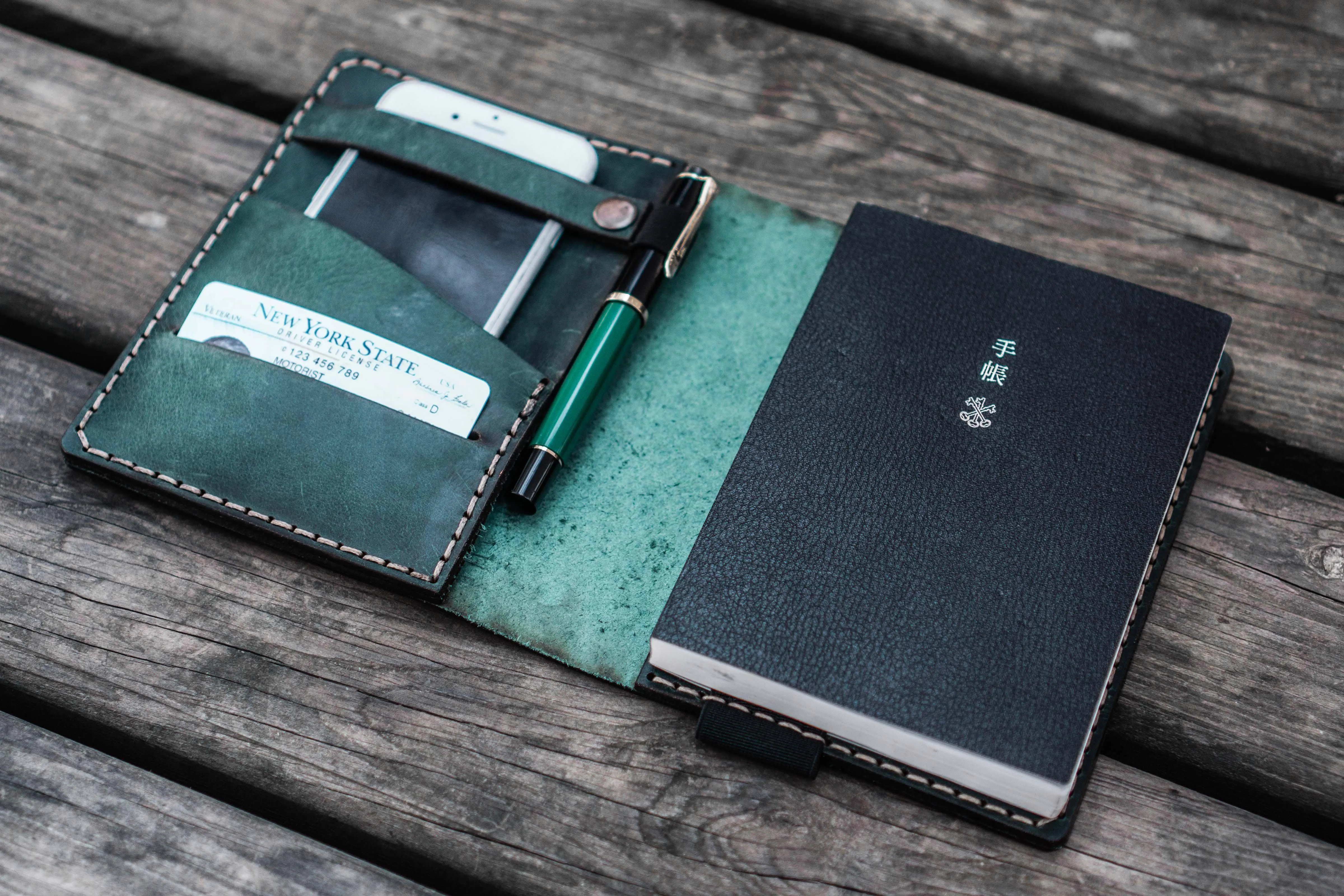 Leather Hobonichi Techo (A6) Planner Cover - Crazy Horse Forest Green