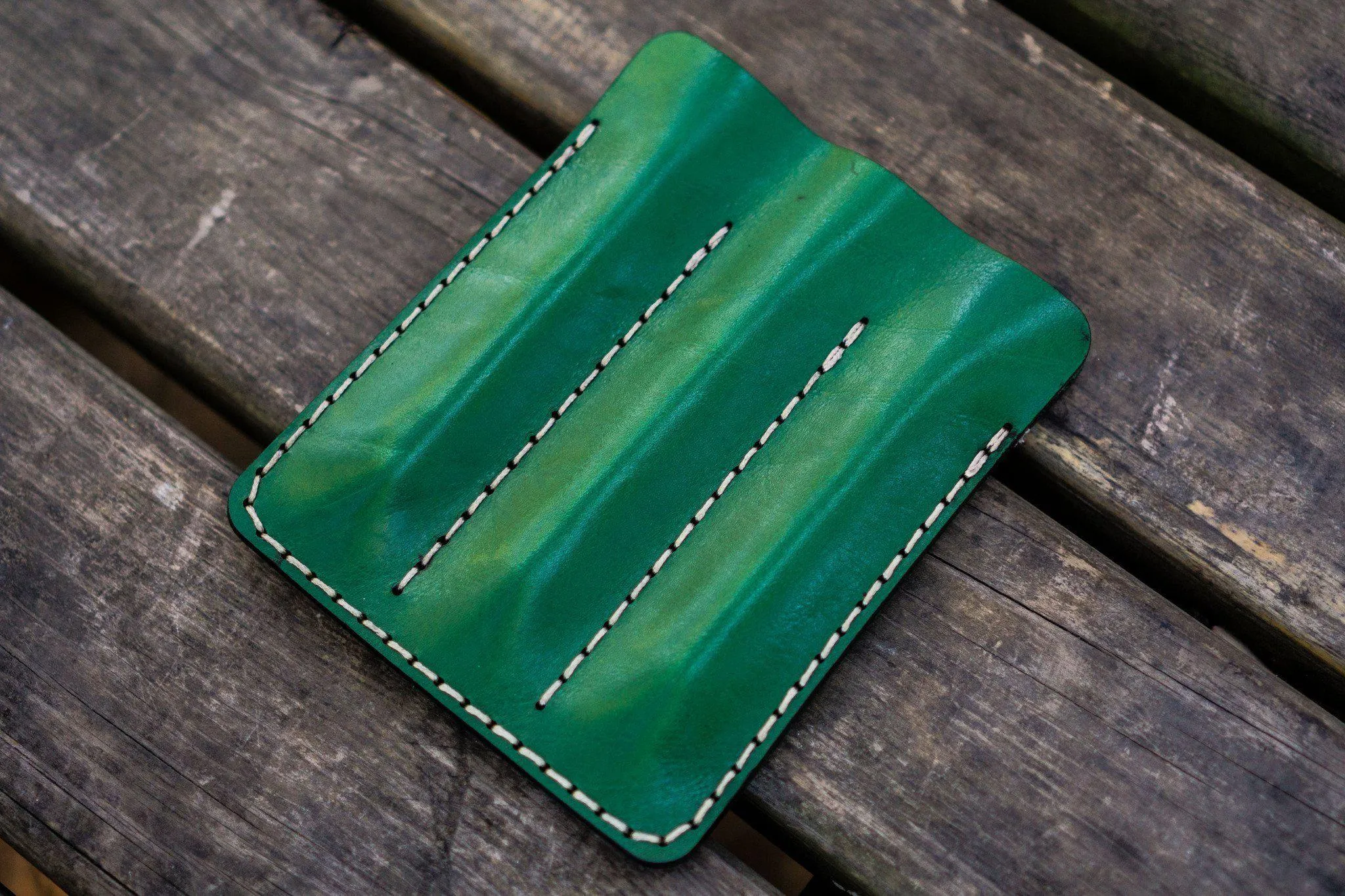 Leather Triple Fountain Pen Case / Pen Pouch - Green