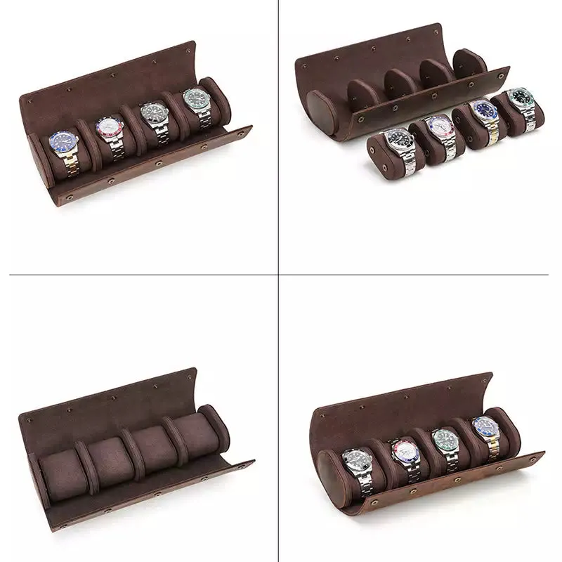 Leather Watch Roll Case for 4 Watches - Free Monogram