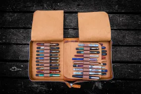 Leather Zippered 40 Slots Pen Case - Crazy Horse Brown