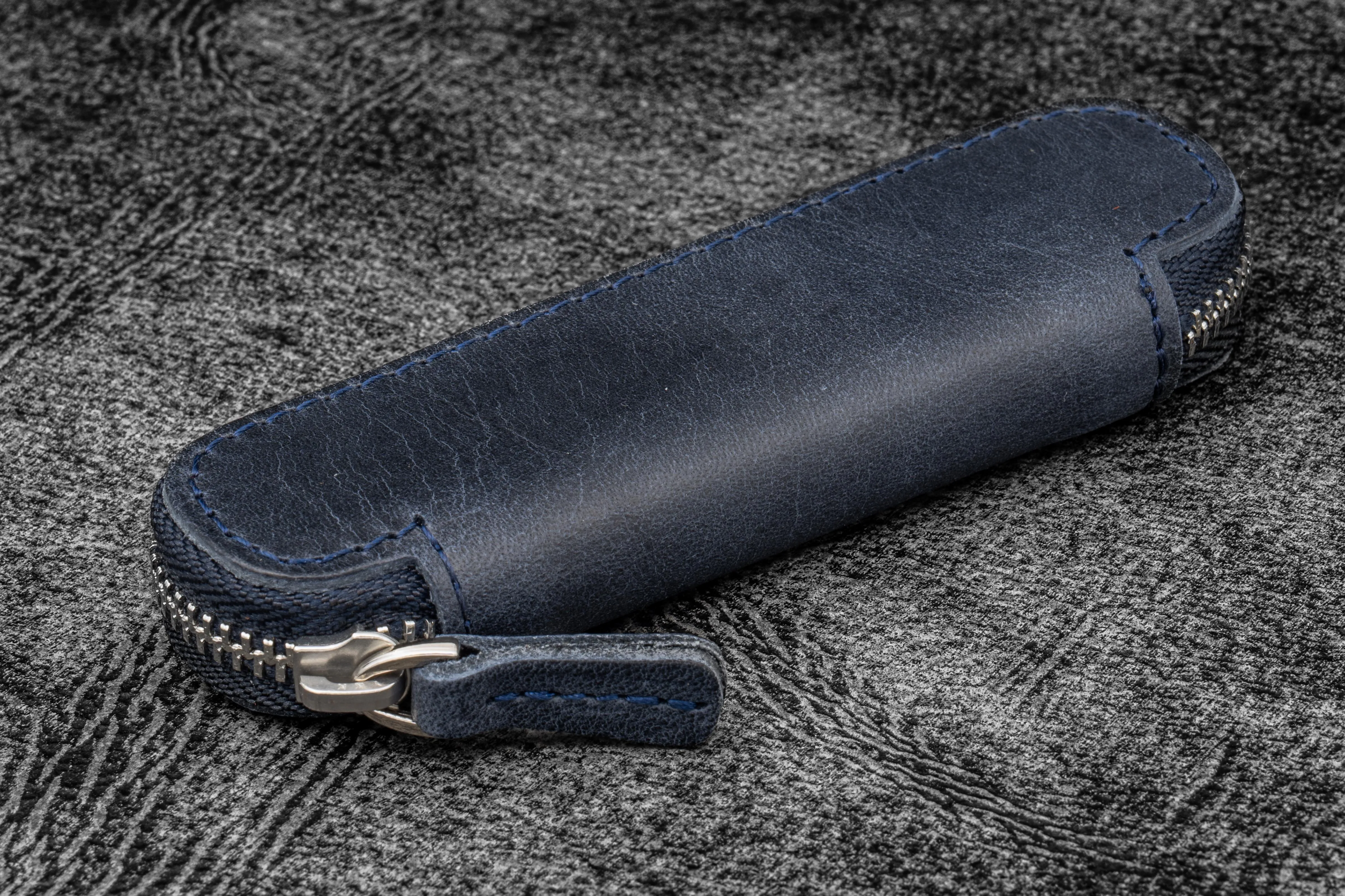 Leather Zippered Single Pen Case for Kaweco - Pocket Pen - C. H. Navy Blue