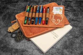 Leather Zippered Writer's Bank Bag - Pen Pouch - Crazy Horse Tan