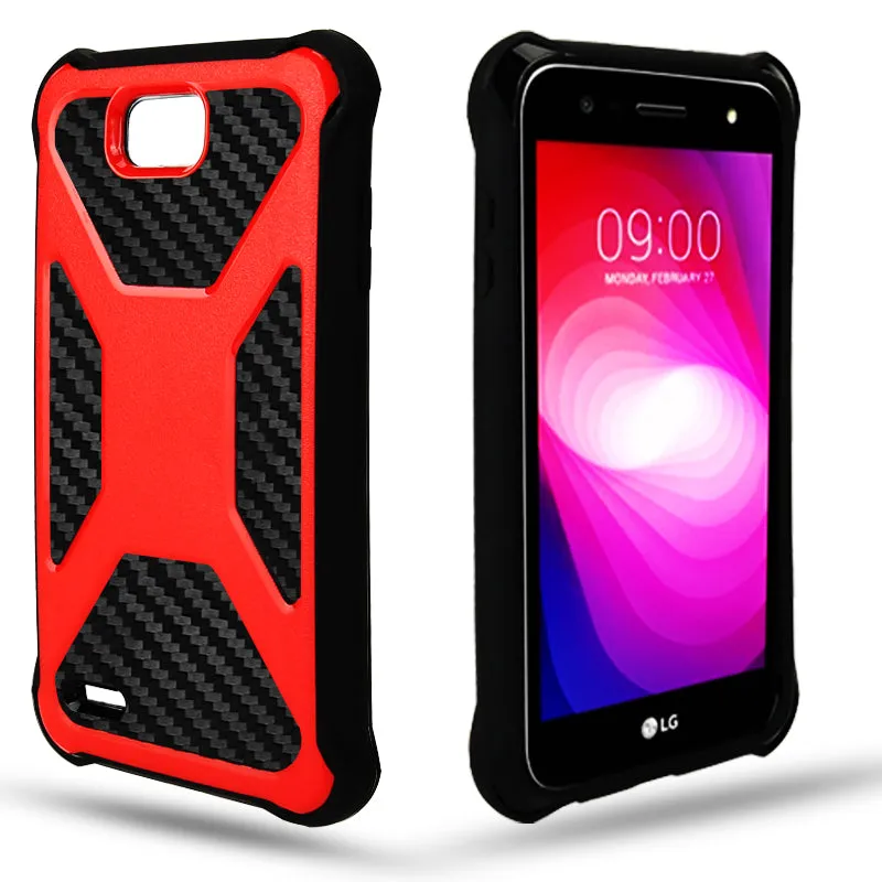 LG X Power 2 Case, LG X Charge, LG Fiesta 2, Fiesta, LG K10 Power, Rugged Slim Rotating Holster Swivel Lock Carbon Fiber Combo Clip Case Cover - Red