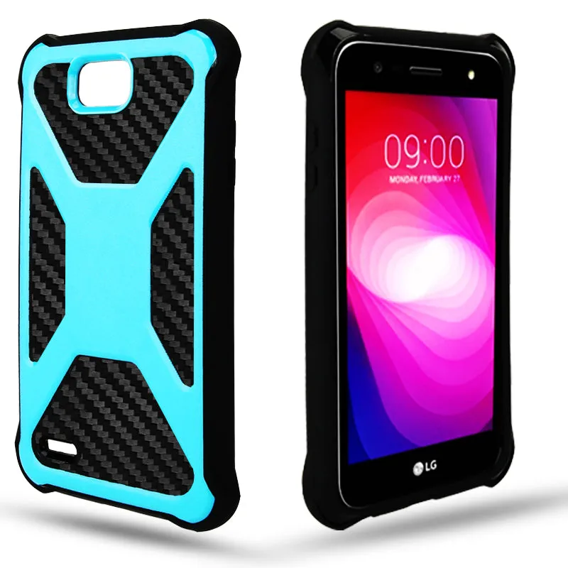 LG X Power 2 Case, LG X Charge, LG Fiesta 2, Fiesta, LG K10 Power, Rugged Slim Rotating Holster Swivel Lock Carbon Fiber Combo Clip Case Cover - Teal