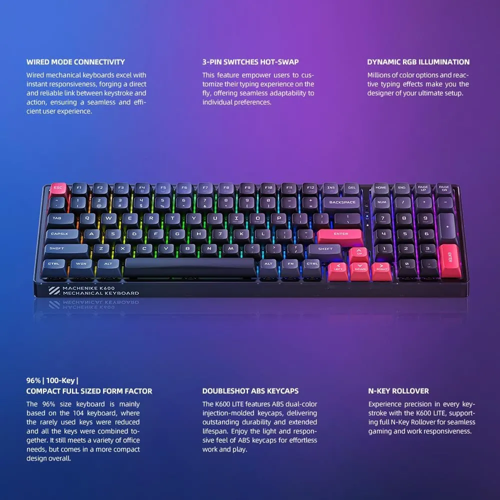 Machenike Mechanical Wired Gaming Keyboard K600-B100 LITE