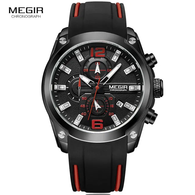 Megir Men's Quartz Waterproof Watch with Rubber Strap