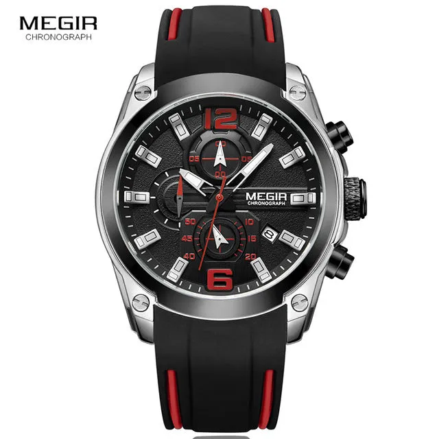 Megir Men's Quartz Waterproof Watch with Rubber Strap