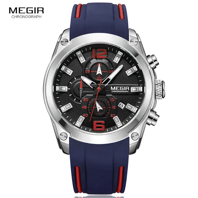 Megir Men's Quartz Waterproof Watch with Rubber Strap