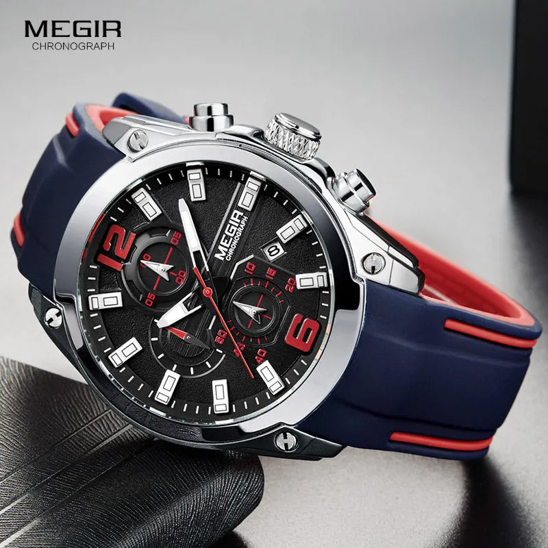 Megir Men's Quartz Waterproof Watch with Rubber Strap