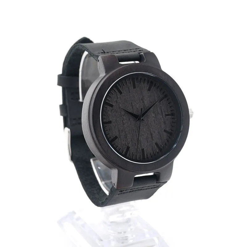 Men's Design Brand Luxury Wooden Bamboo Watches With Real Leather Quartz Watch in Gift Box