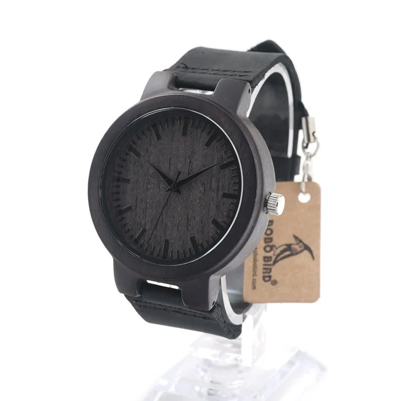 Men's Design Brand Luxury Wooden Bamboo Watches With Real Leather Quartz Watch in Gift Box